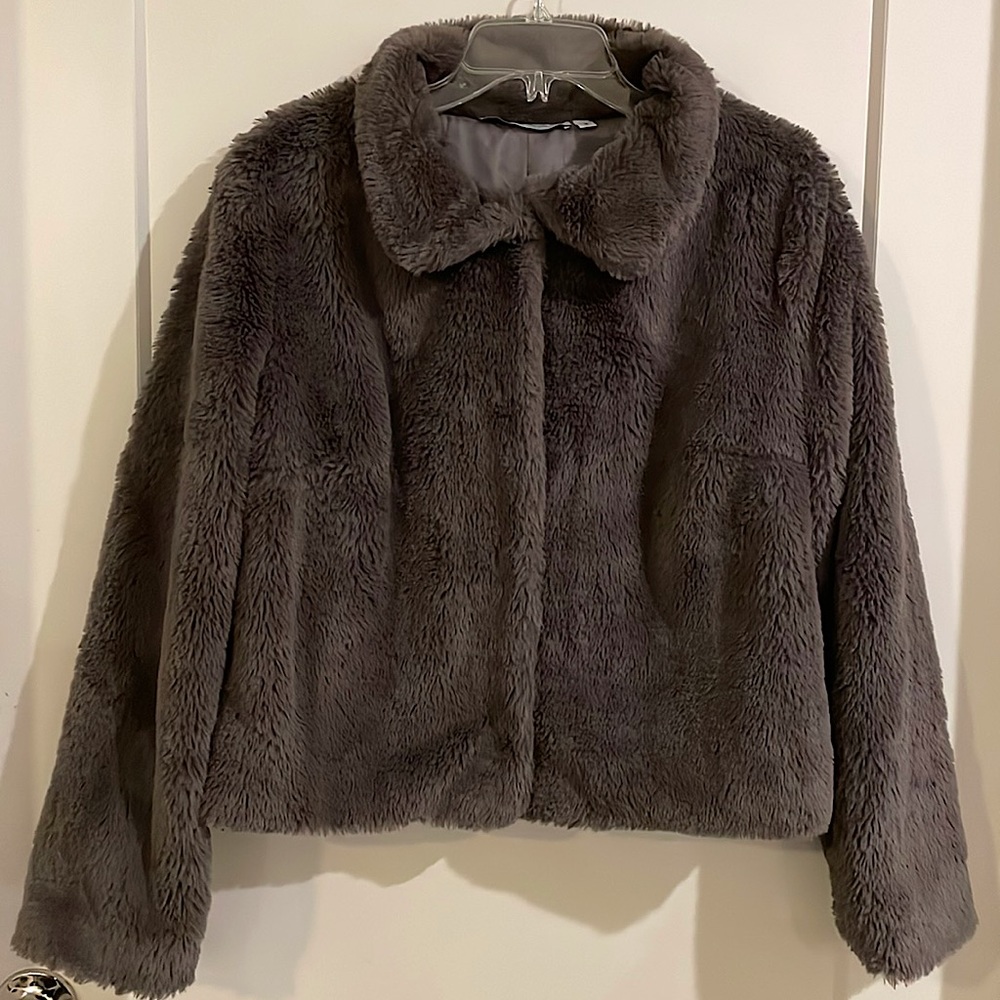 Women’s smokey grey faux fur jacket